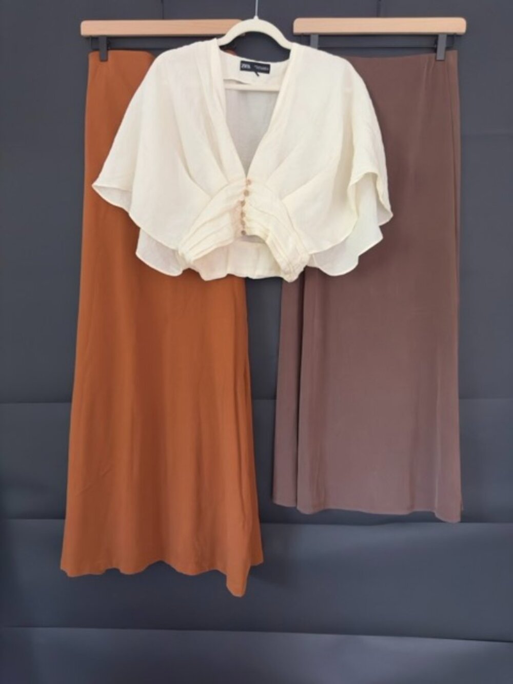 BOHO CAPSULE: Zara Brown Skirt + Almond Strapless Dress + Cream Blouse
